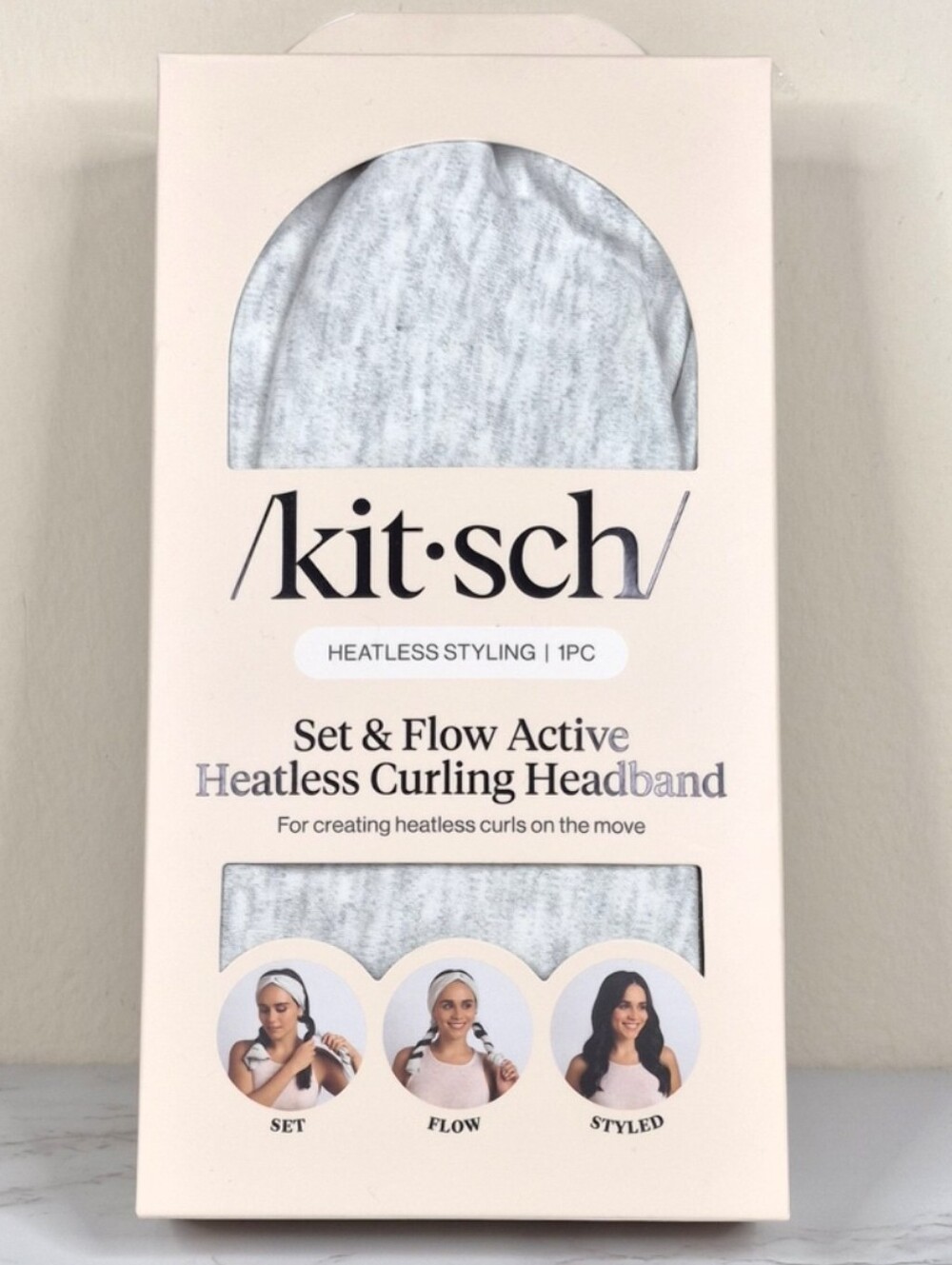 Kitsch Set & Flow Active Heatless Curling Headband - Light Gray